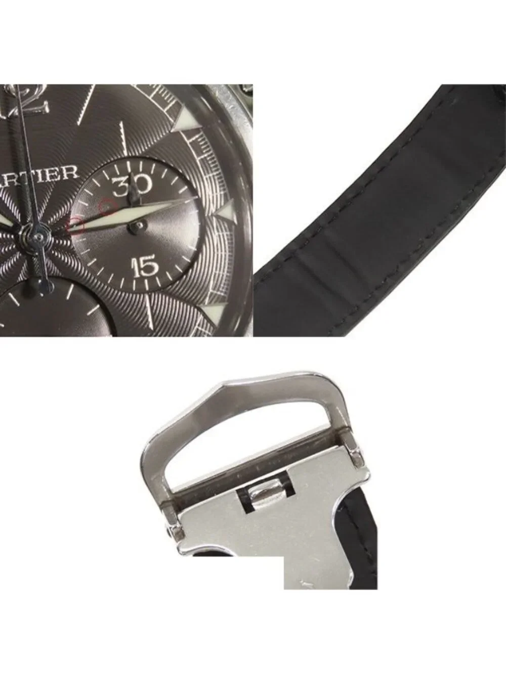 Cartier Pasha 38 Gray SS Leather Chronograph Watch Automatic